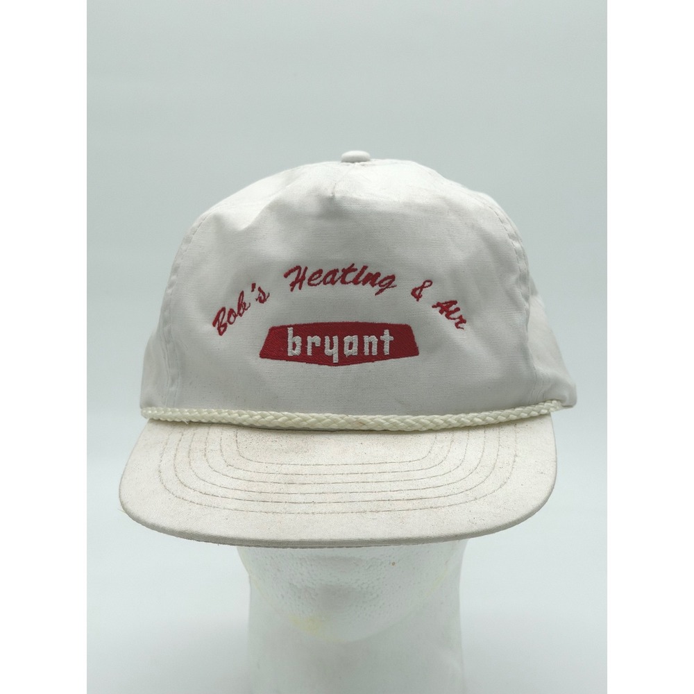 Vintage Bob's Heating & Air Bryant Strapback Hat White USA Workwear - Picture 2 of 9